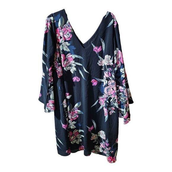 CITY CHIC Black Pink Floral Empire Sleeve Pullover Dress - Size 18 - Picture 1 of 7